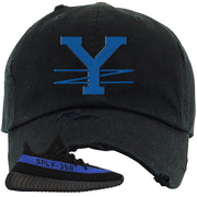 Dazzling Blue v2 350s Distressed Dad Hat | YZ, Black