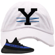 Dazzling Blue v2 350s Distressed Dad Hat | YZ, White