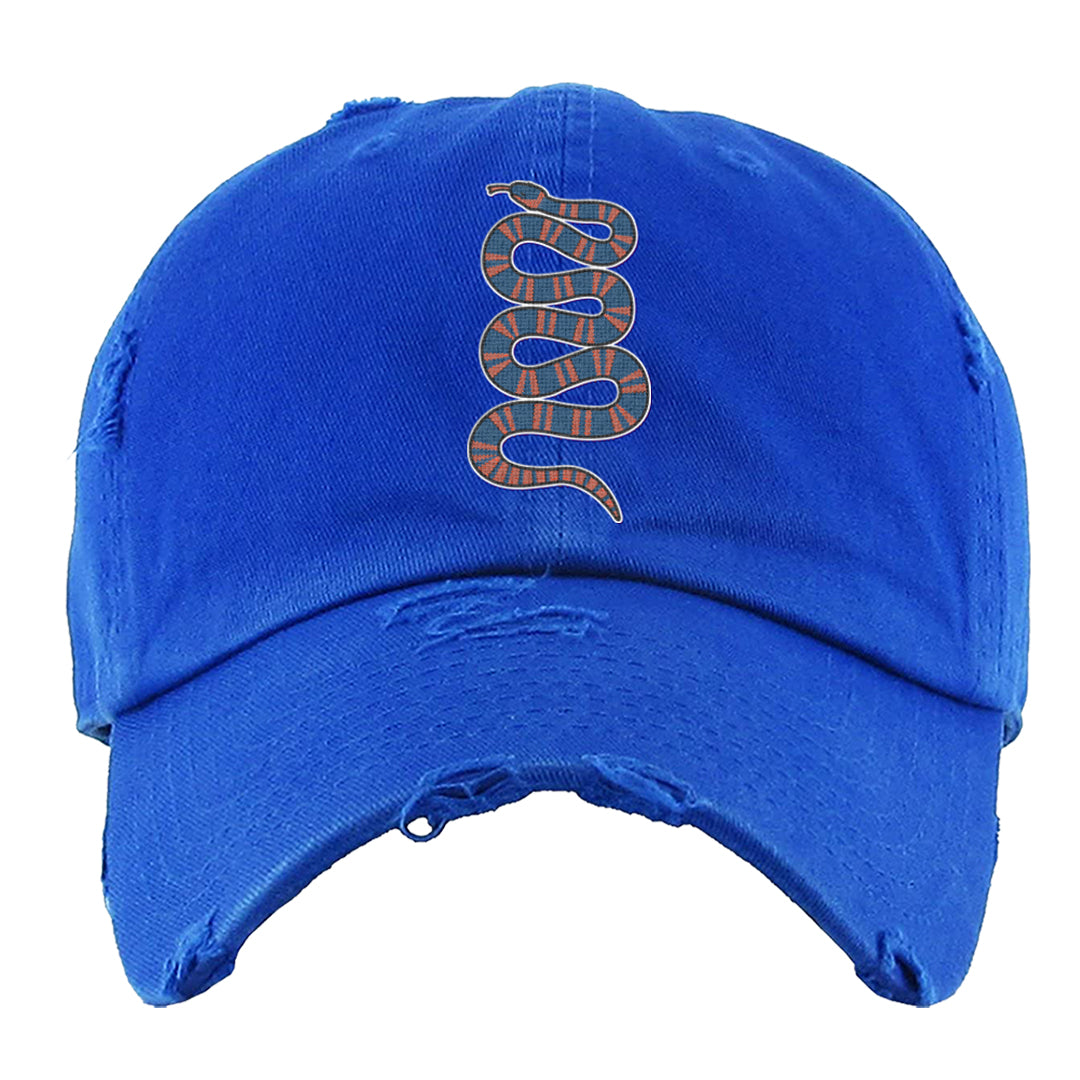 Hi Res Blue 700s Distressed Dad Hat | Coiled Snake, Royal