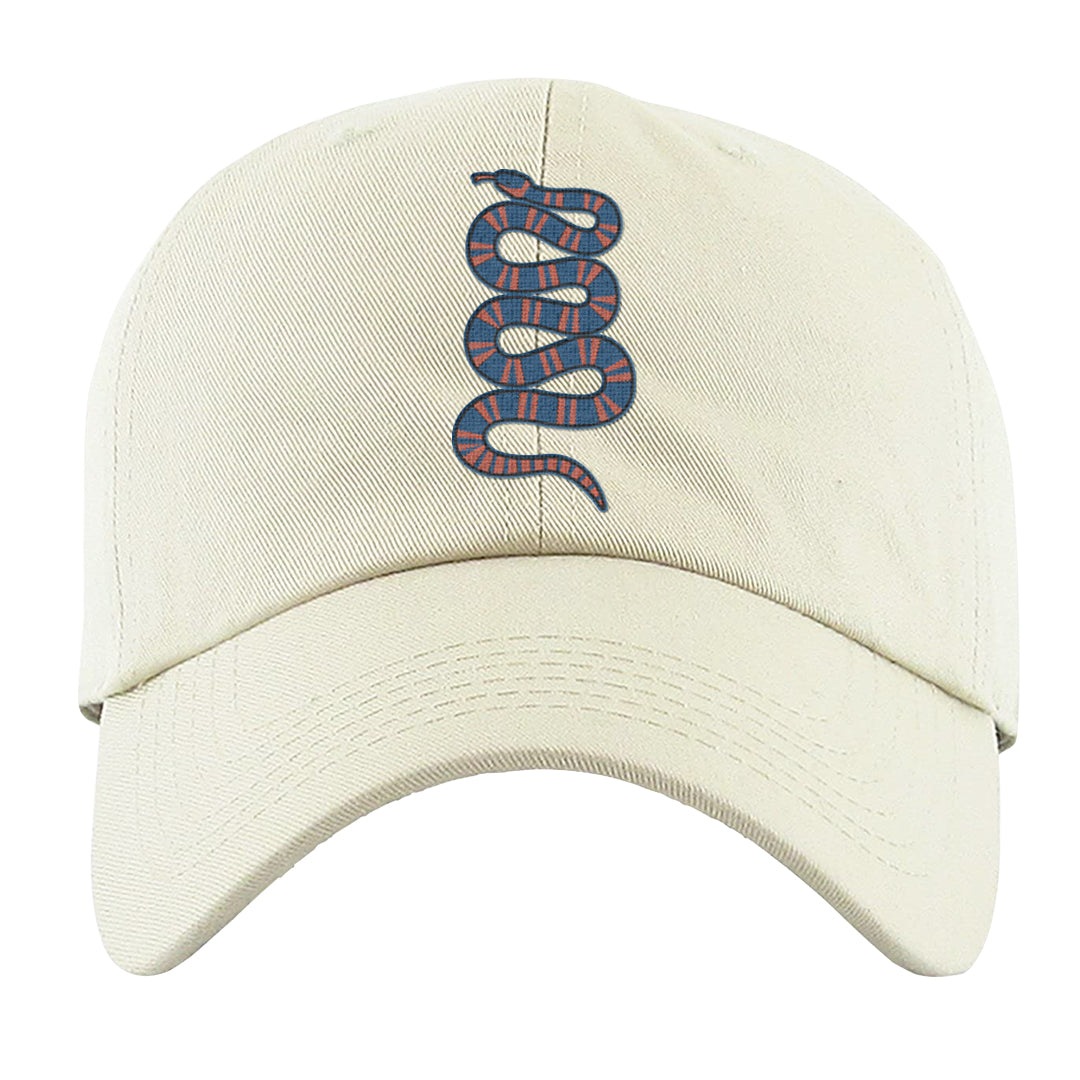 Hi Res Blue 700s Dad Hat | Coiled Snake, White