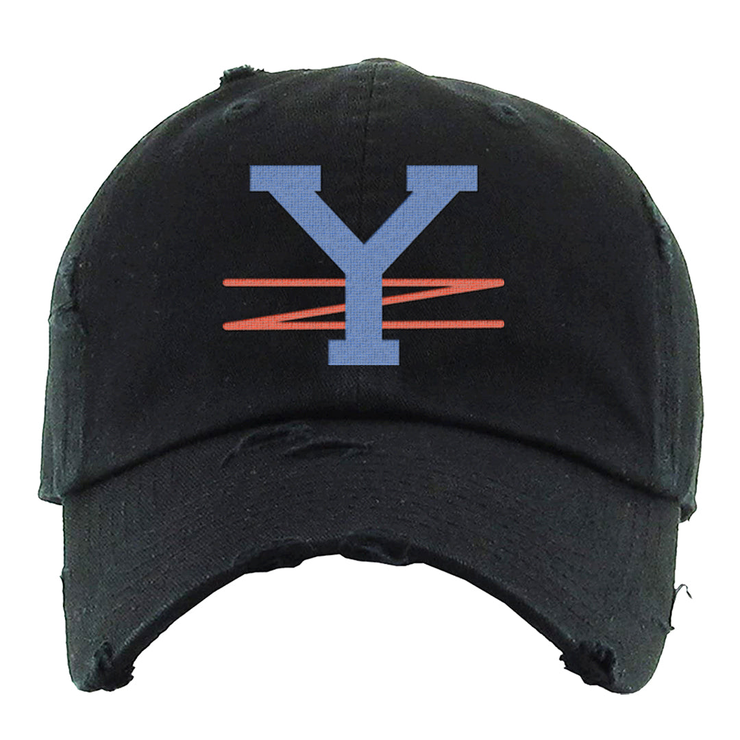 Hi Res Blue 700s Distressed Dad Hat | YZ, Black
