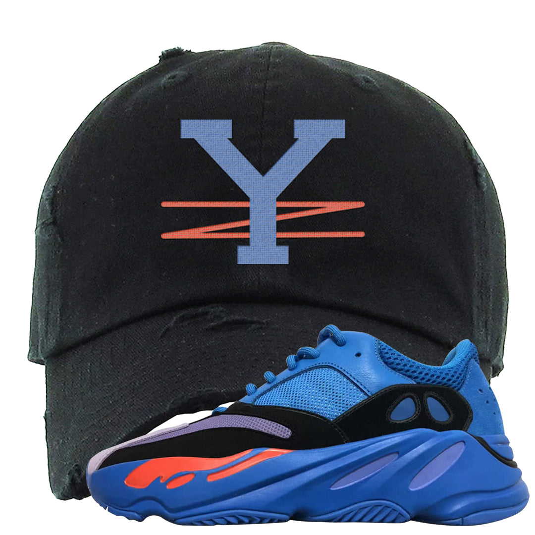 Hi Res Blue 700s Distressed Dad Hat | YZ, Black
