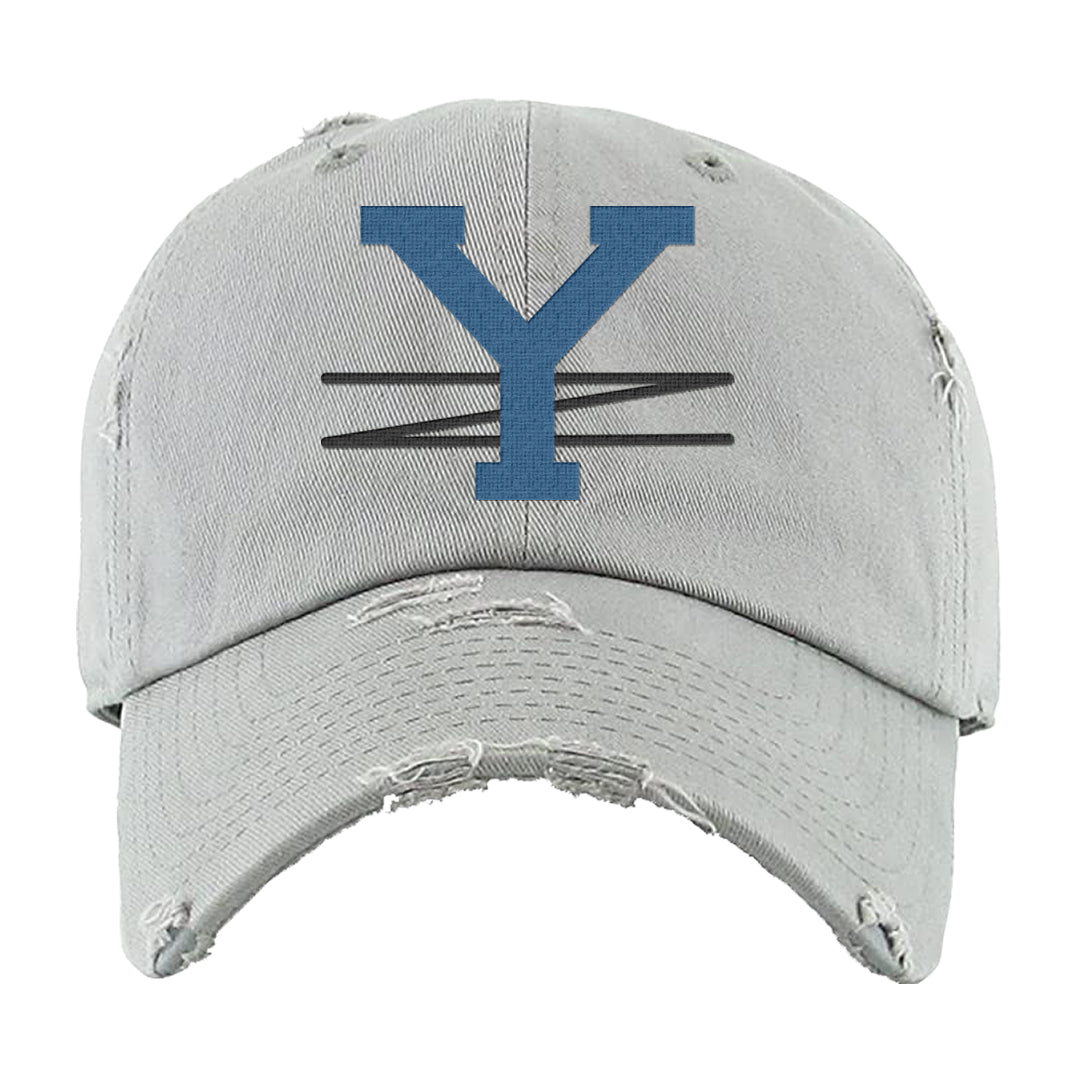 Hi Res Blue 700s Distressed Dad Hat | YZ, Light Gray
