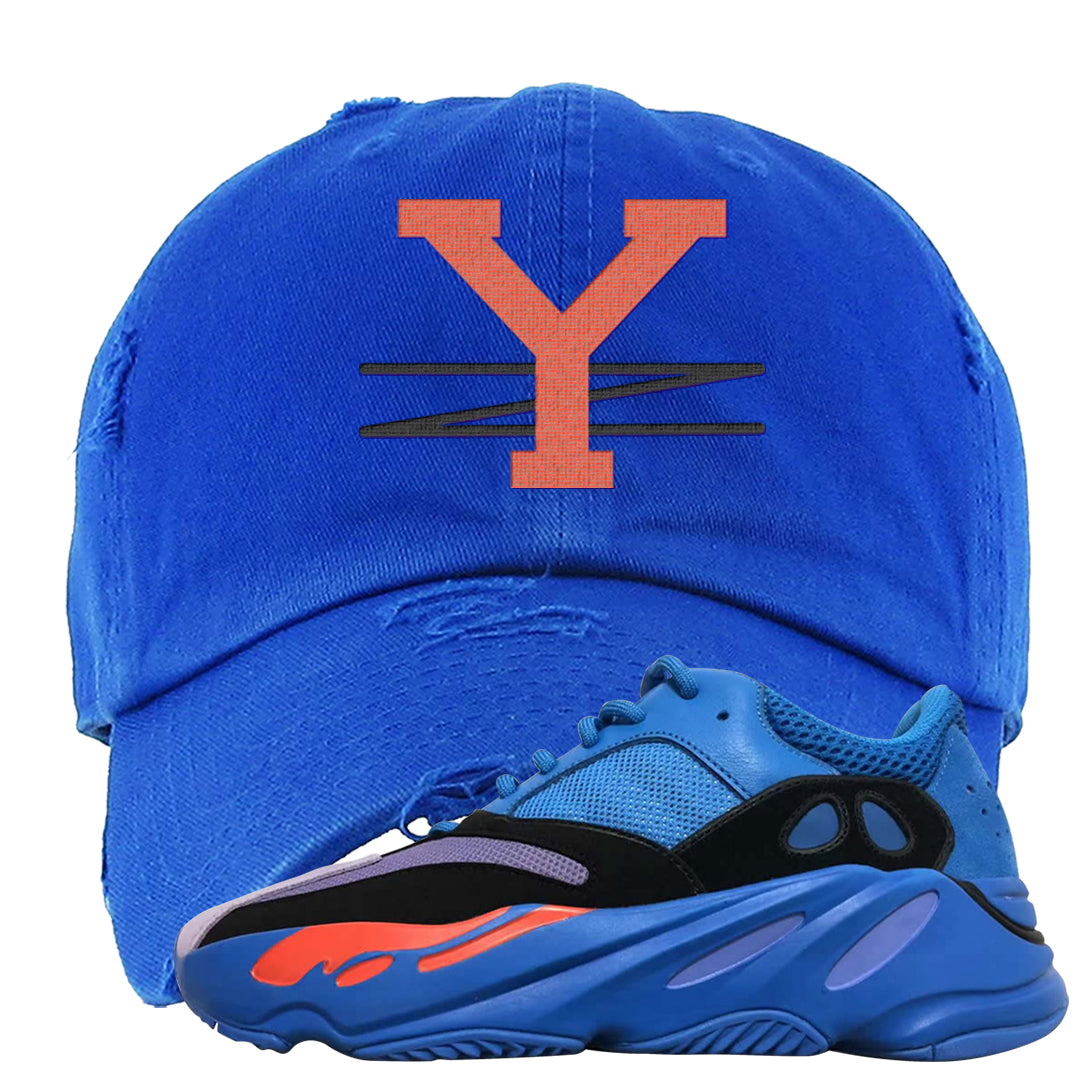 Hi Res Blue 700s Distressed Dad Hat | YZ, Royal