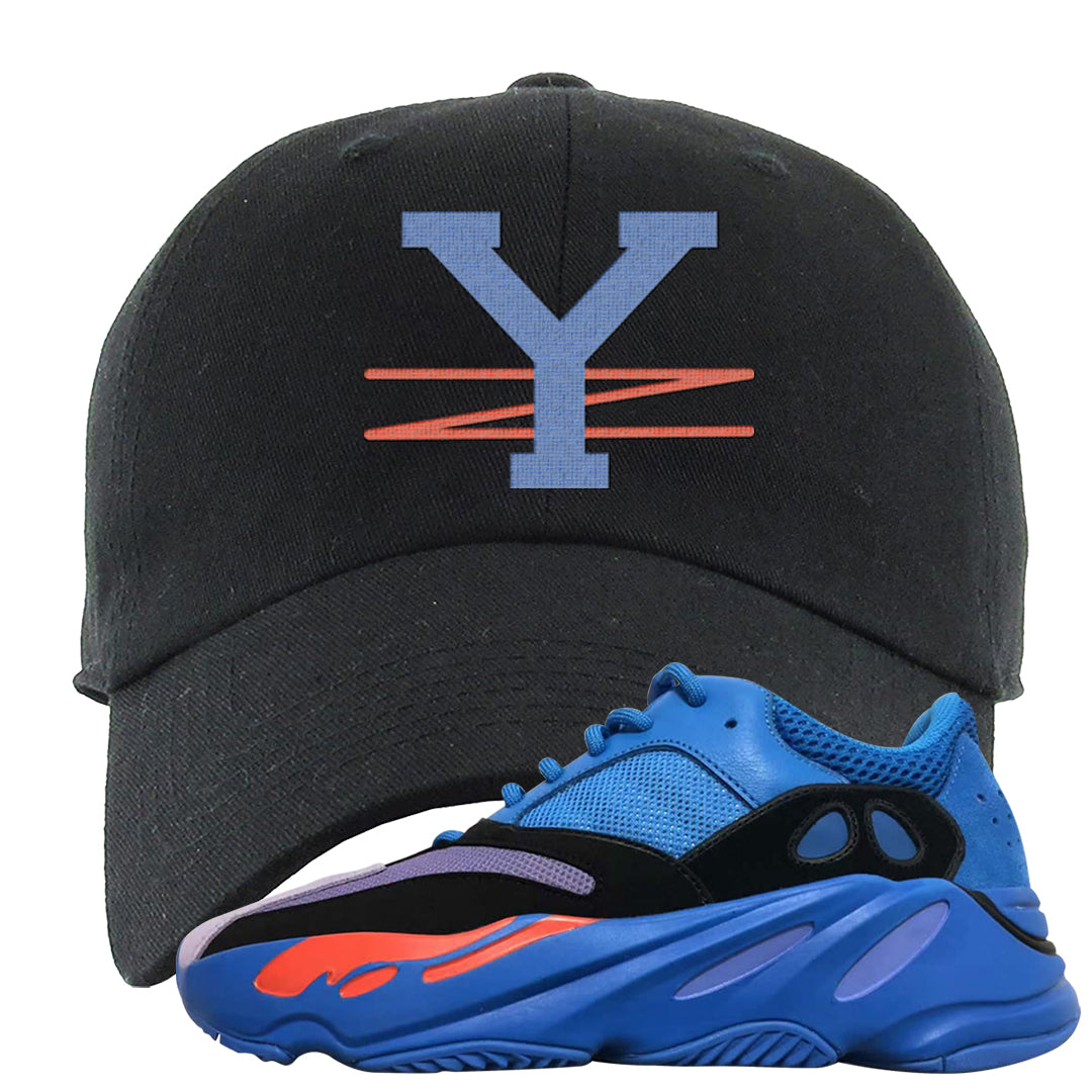 Hi Res Blue 700s Dad Hat | YZ, Black