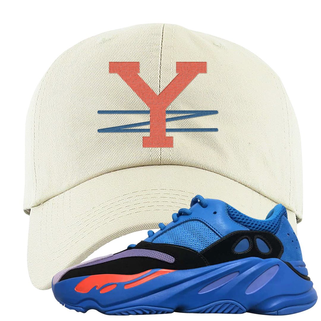 Hi Res Blue 700s Dad Hat | YZ, White