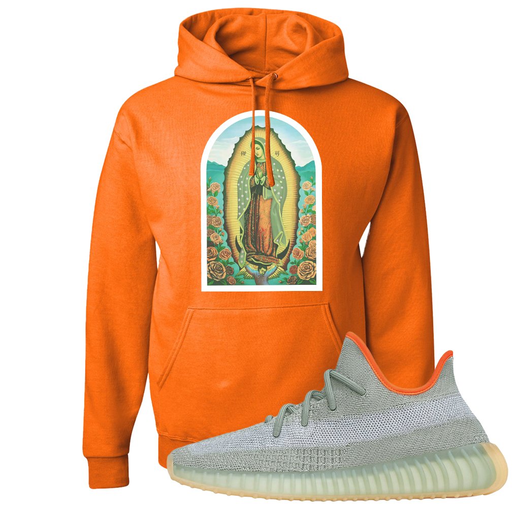 Yeezy 350 V2 Desert Sage Sneaker Pullover Hoodie | Virgin Mary | Safety Orange