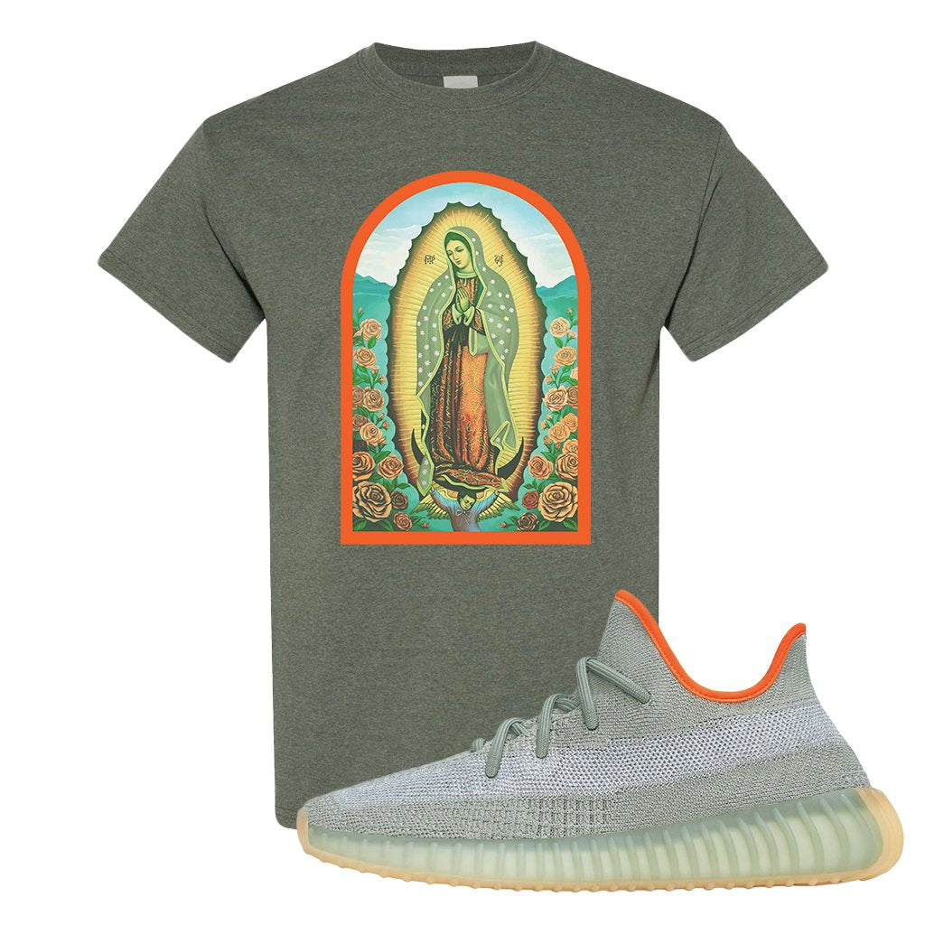 Yeezy 350 V2 Desert Sage Sneaker T Shirt |Virgin Mary | Heather Military Green