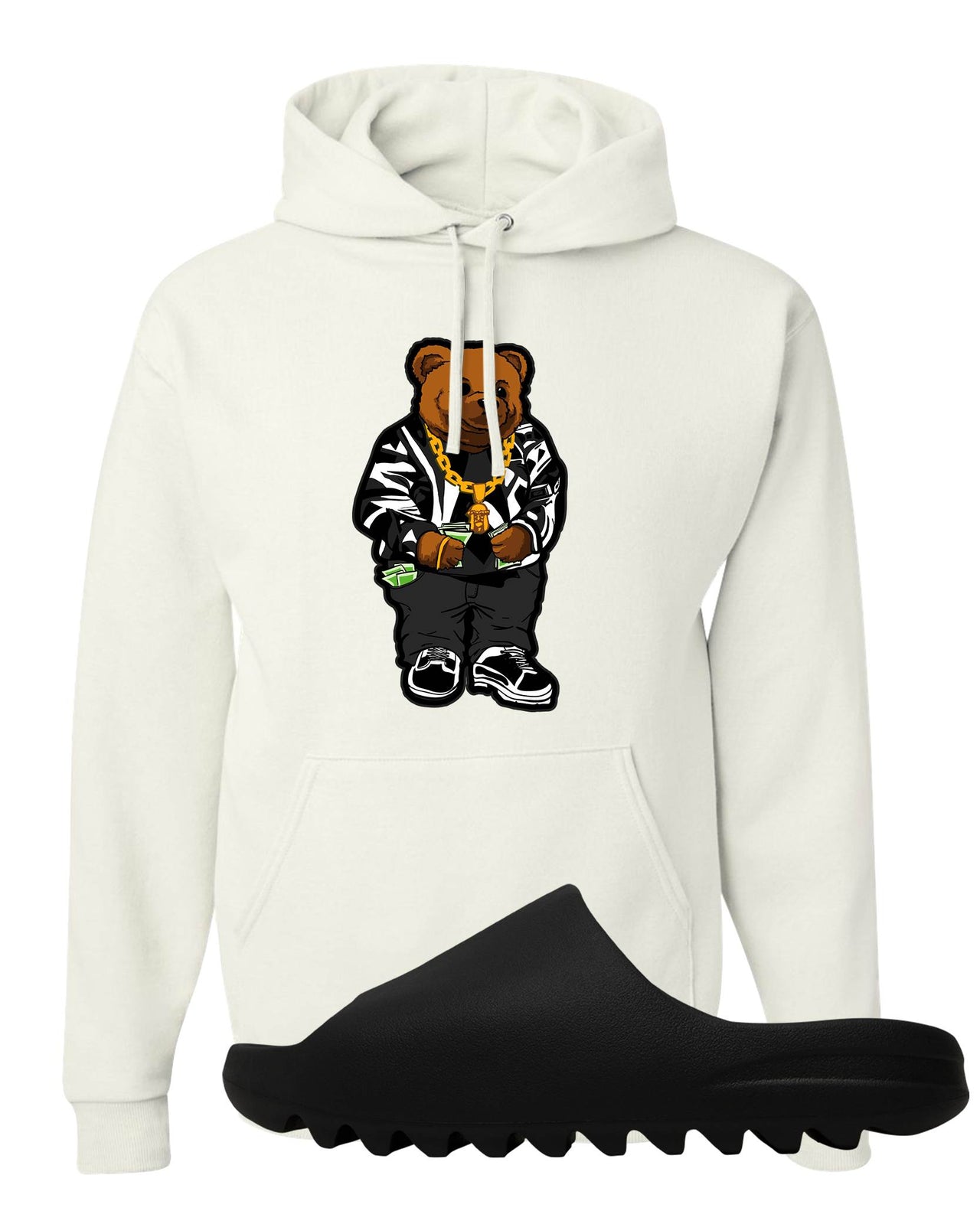 Onyx Foam Slides Hoodie | Sweater Bear, White