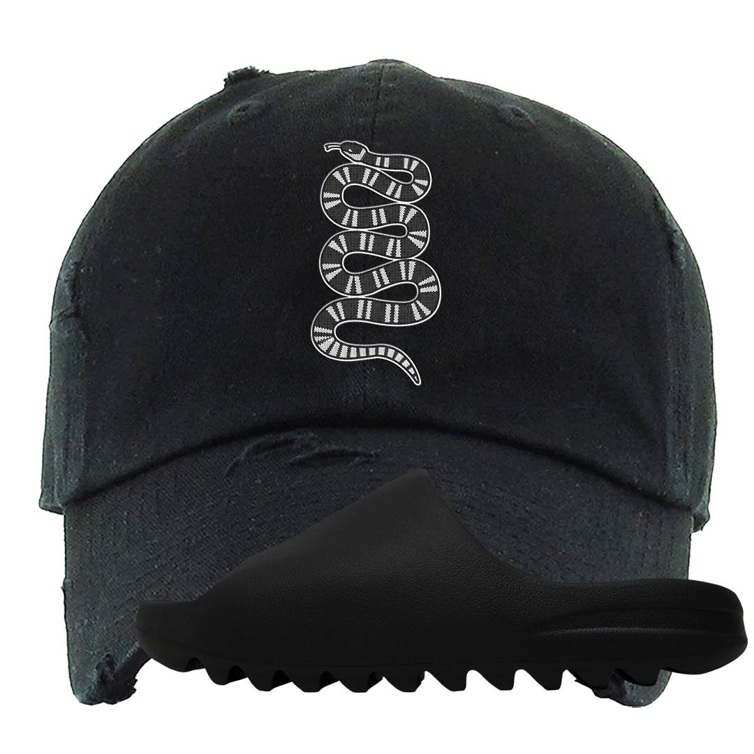 Onyx Foam Slides Distressed Dad Hat | Coiled Snake, Black