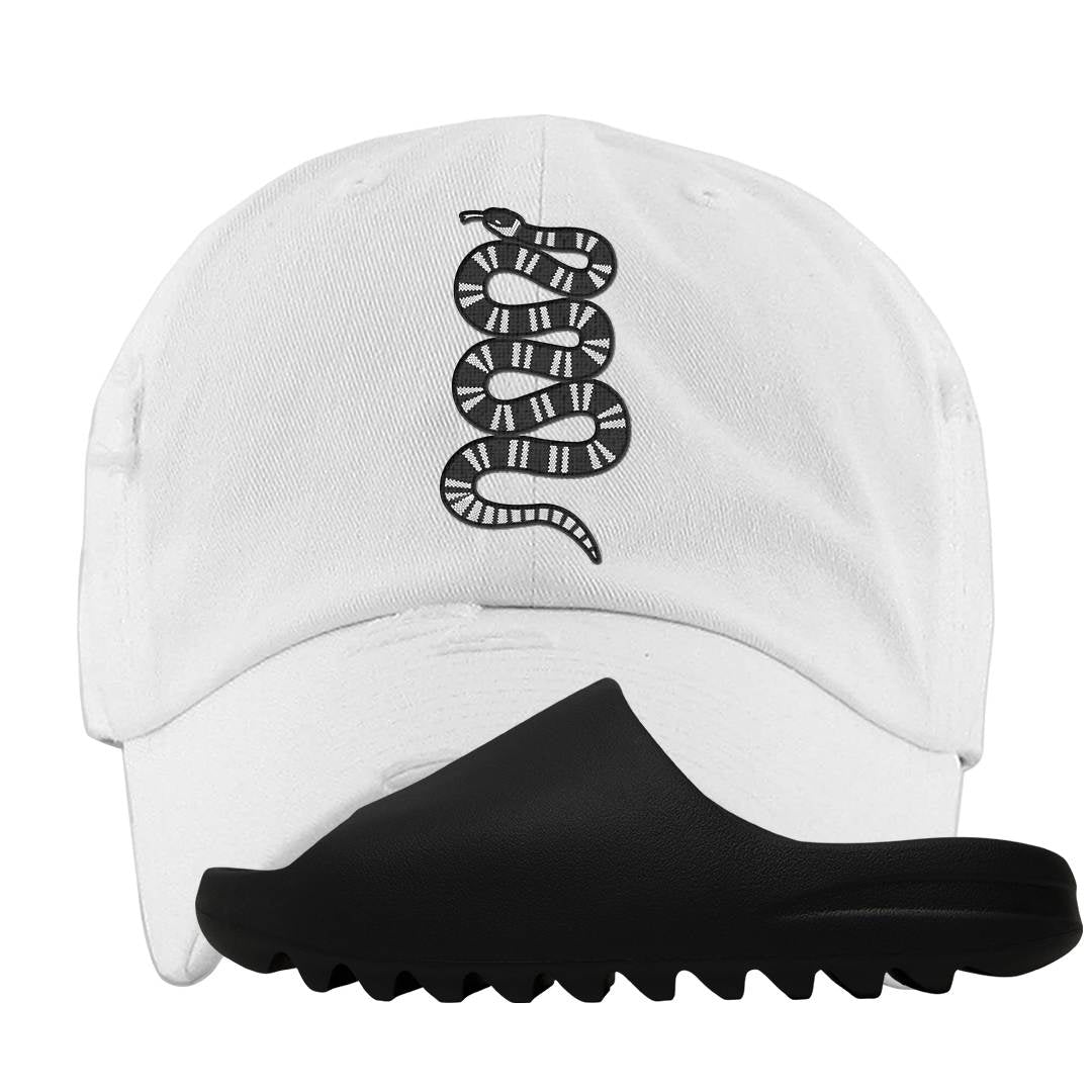 Onyx Foam Slides Distressed Dad Hat | Coiled Snake, White