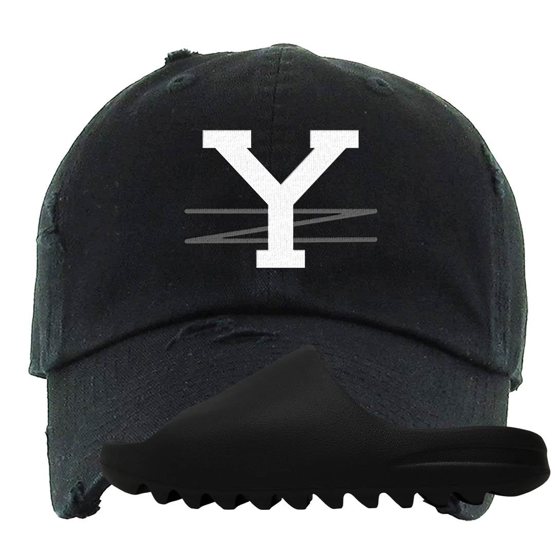 Onyx Foam Slides Distressed Dad Hat | YZ, Black
