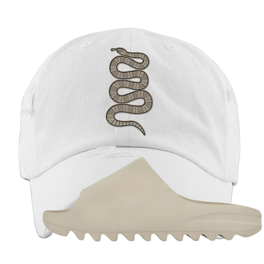 Resin Foam Slides Distressed Dad Hat | Coiled Snake, White
