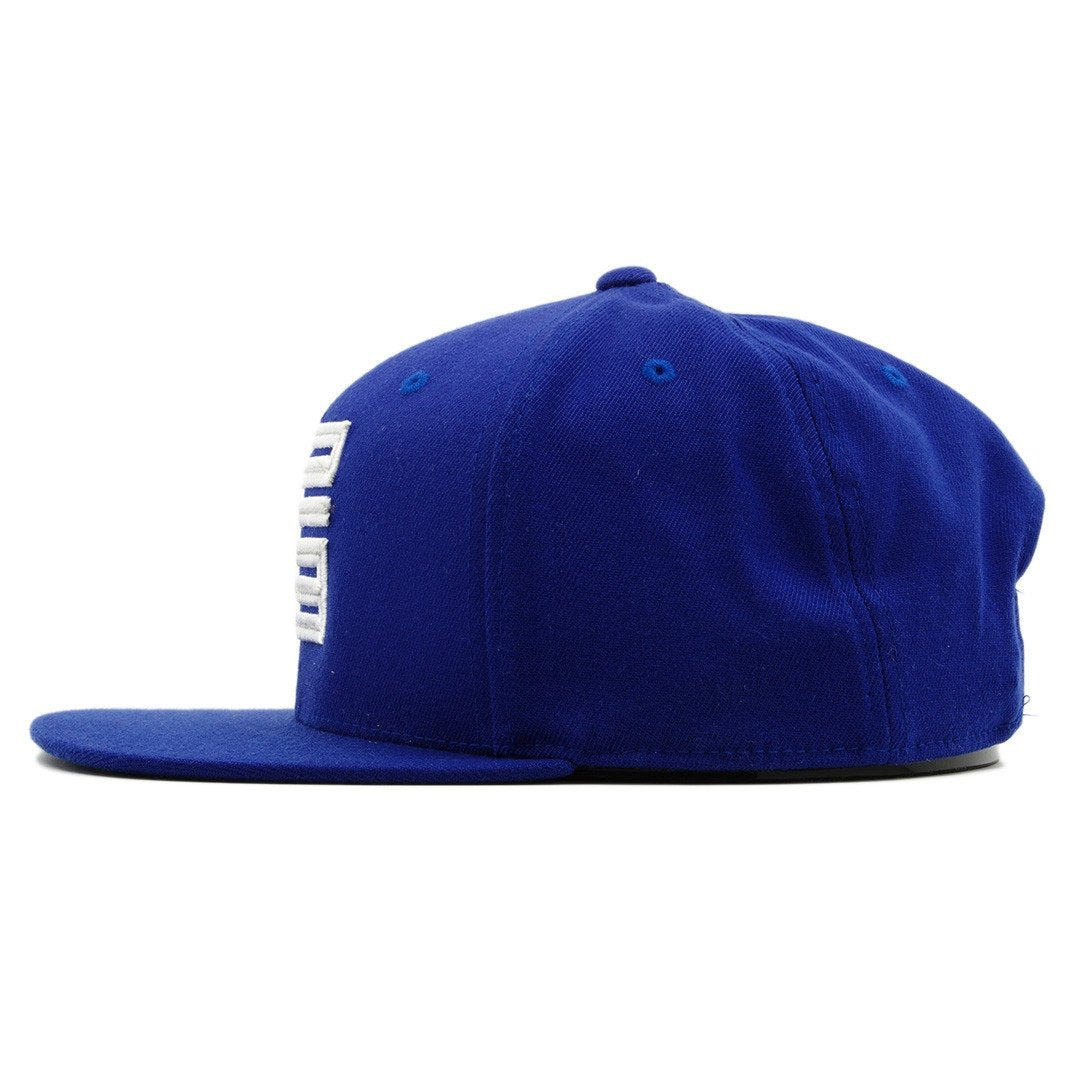 the french blue jordan 12 matching 23 snapback hat has a high crown and a flat brim