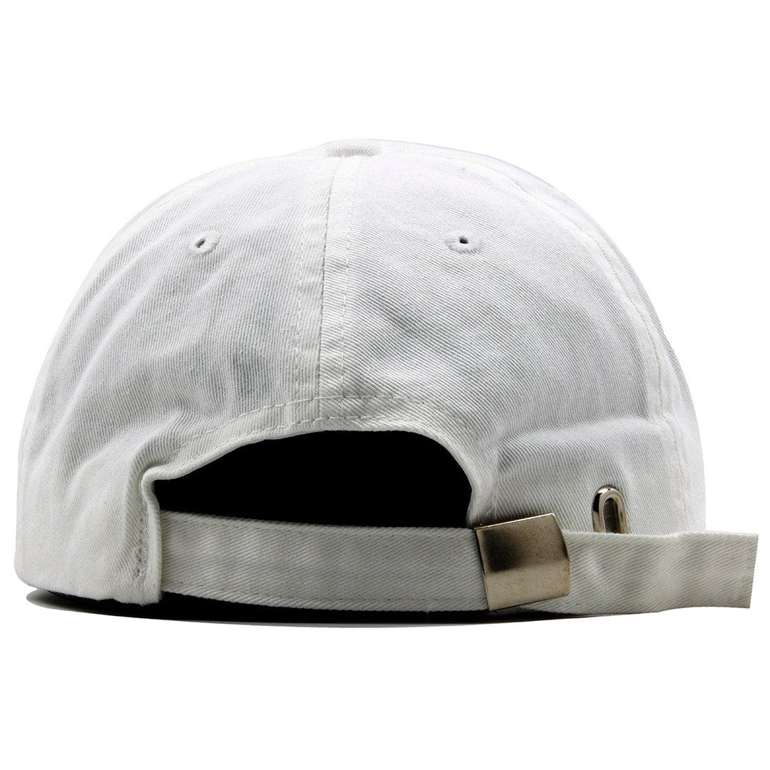 the back of the fire red jordan 5 matching 23 ball cap dad hat is a white adjustable strap