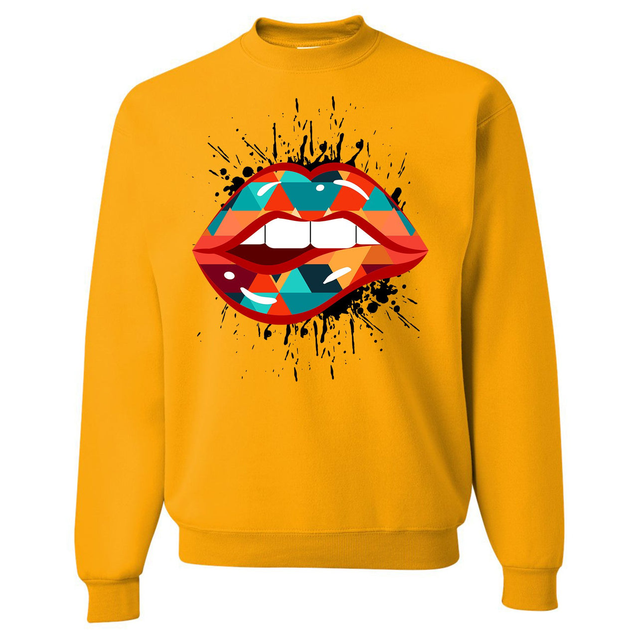 Multicolor 98s Sweater | Lips Geometric Design, Gold Yellow