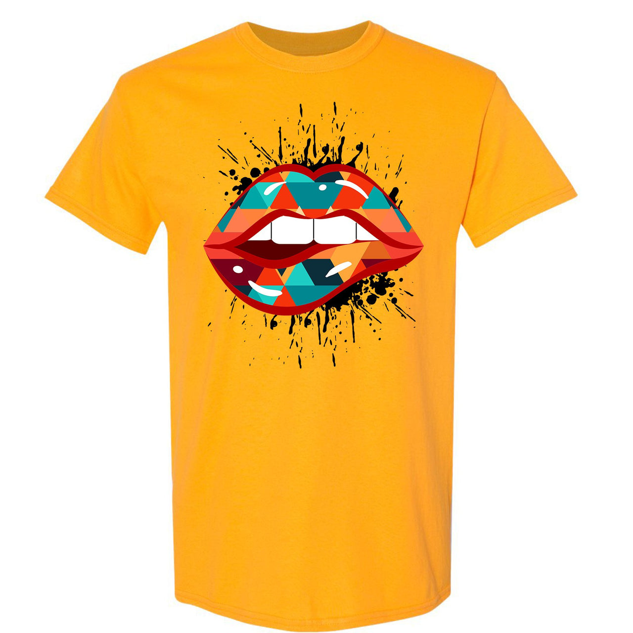 Multicolor 98s T Shirt | Lips Geometric Design, Gold Yellow