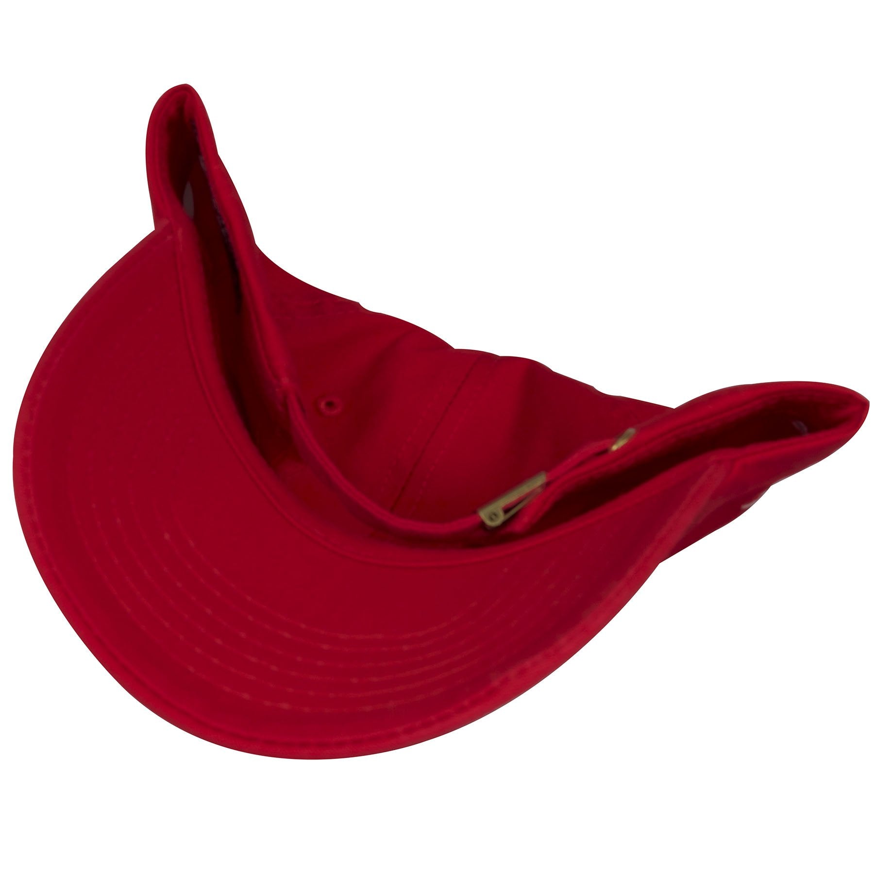 The under brim and interior of the Chinese Food Take Out Box dad hat, are both red.