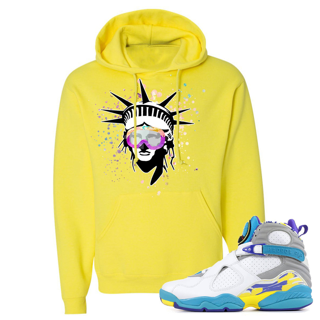 White Aqua 8s Hoodie | Liberty Head, Neon Yellow