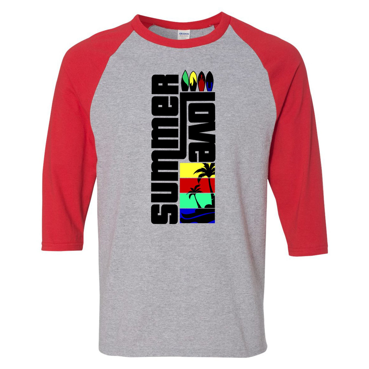 Bauhaus React 270s Raglan T Shirt | Summer Love, Sports Grey and Red