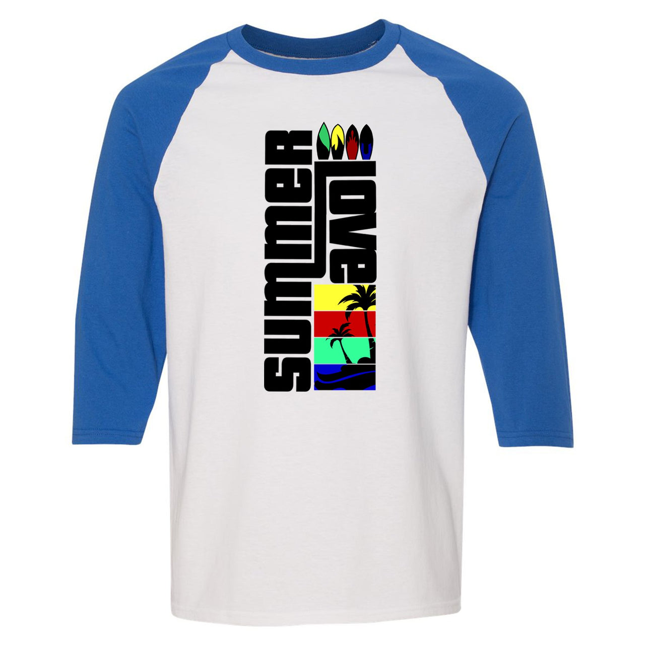 Bauhaus React 270s Raglan T Shirt | Summer Love, White and Royal Blue