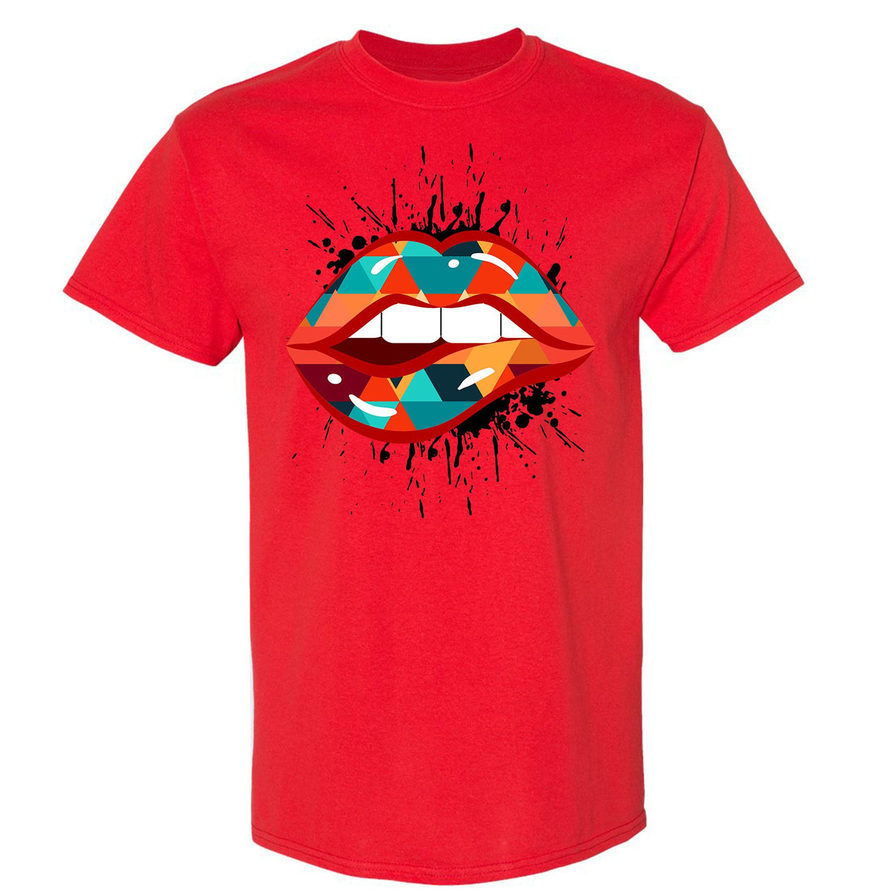 Multicolor 98s T Shirt | Lips Geometric Design, Red