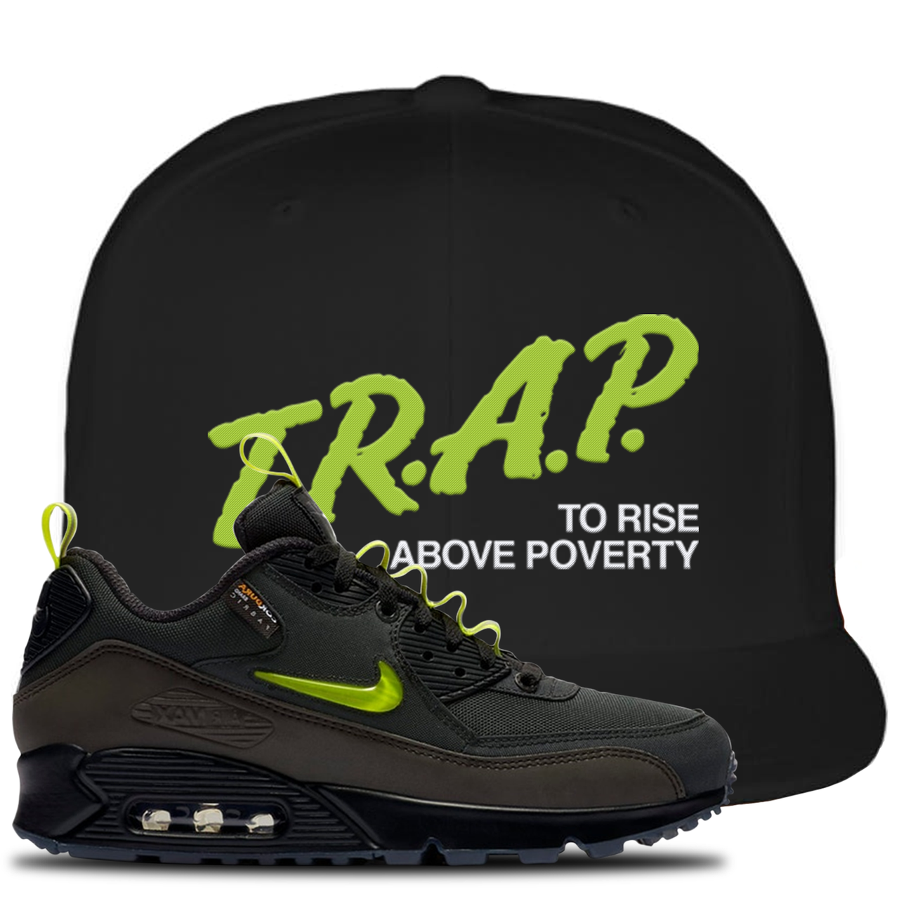 The Basement X Air Max 90 Manchester Trap to Rise Above Poverty Black Sneaker Hook Up Snapback Hat