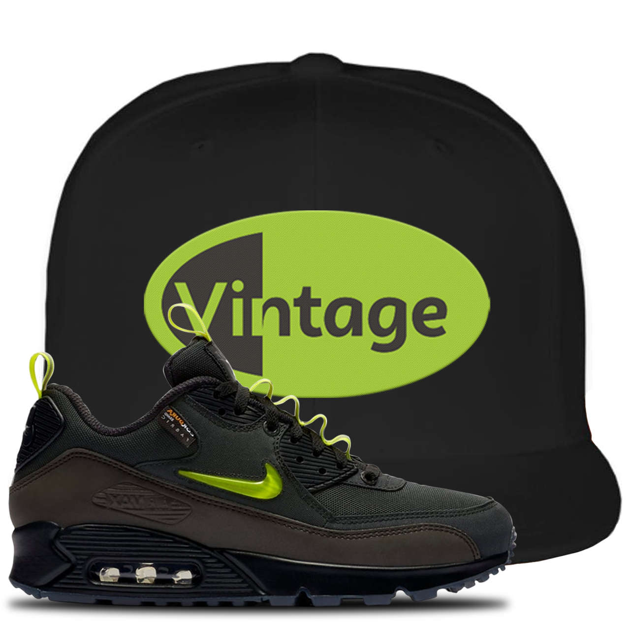 The Basement X Air Max 90 Manchester Vintage Oval Black Sneaker Hook Up Snapback Hat
