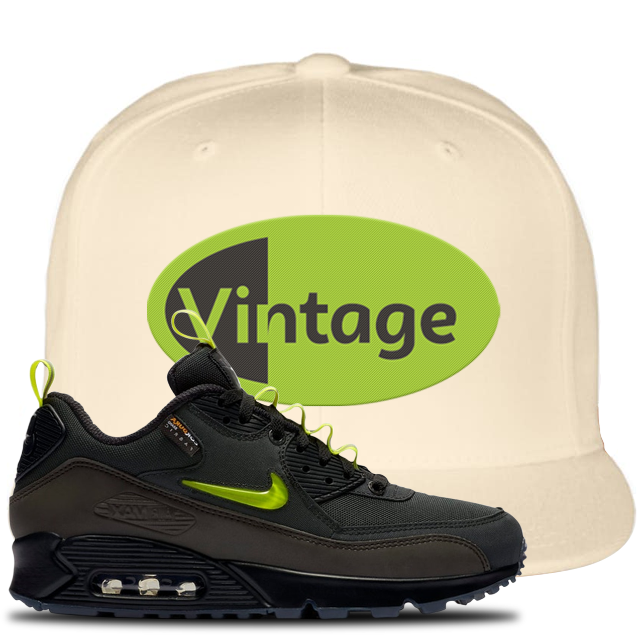 The Basement X Air Max 90 Manchester Vintage Oval White Sneaker Hook Up Snapback Hat