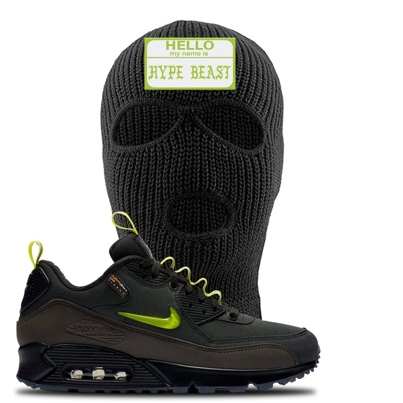 The Basement X Air Max 90 Manchester Hello My Name is Hype Beast Black Sneaker Hook Up Ski Mask