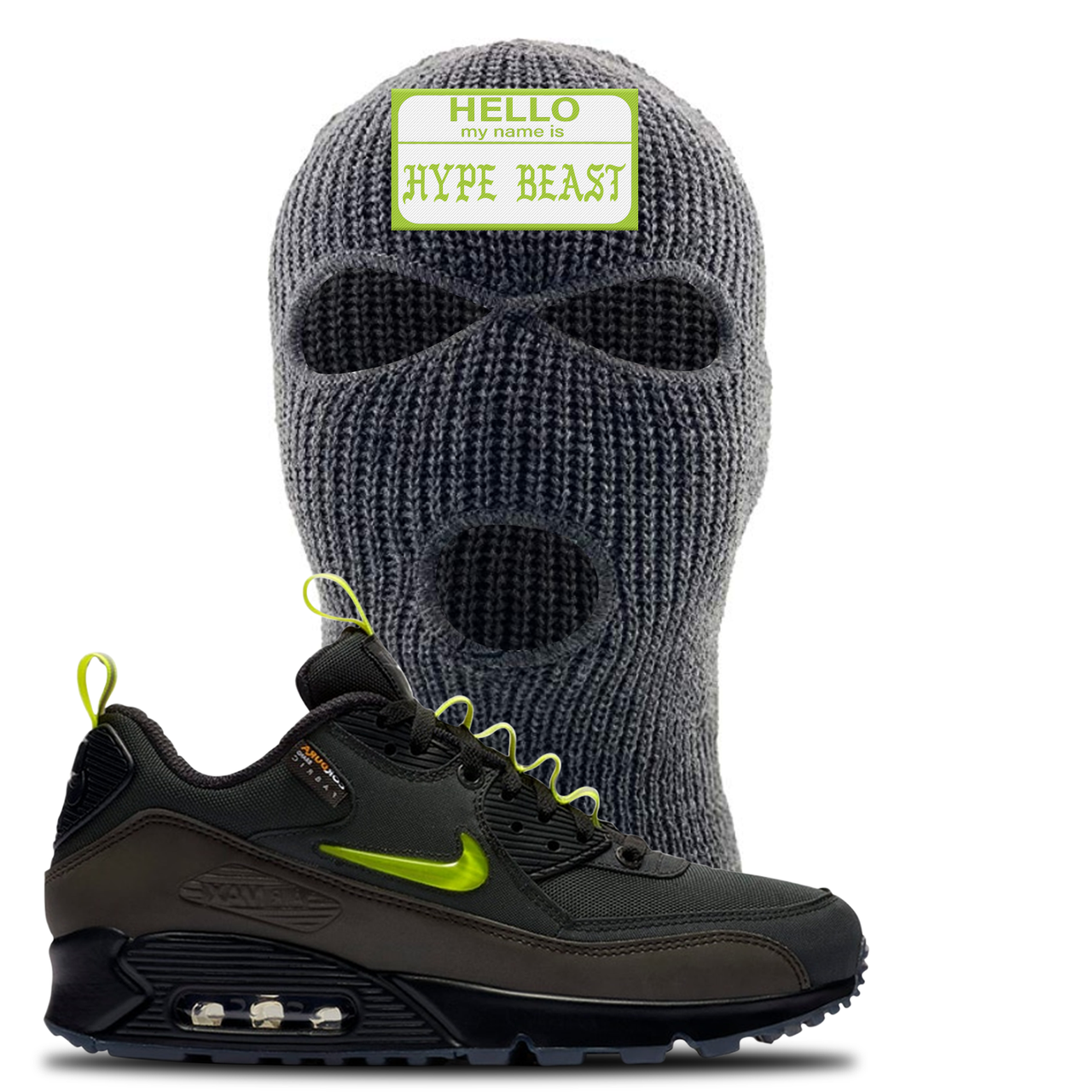 The Basement X Air Max 90 Manchester Hello My Name is Hype Beast Dark Gray Sneaker Hook Up Ski Mask