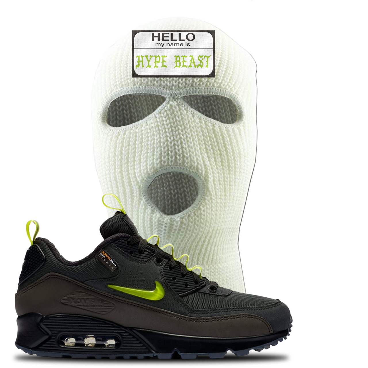The Basement X Air Max 90 Manchester Hello My Name is Hype Beast White Sneaker Hook Up Ski Mask