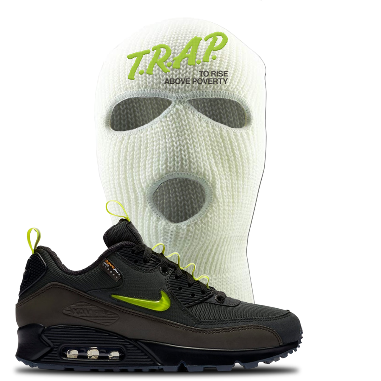 The Basement X Air Max 90 Manchester Trap to Rise Above Poverty White Sneaker Hook Up Ski Mask