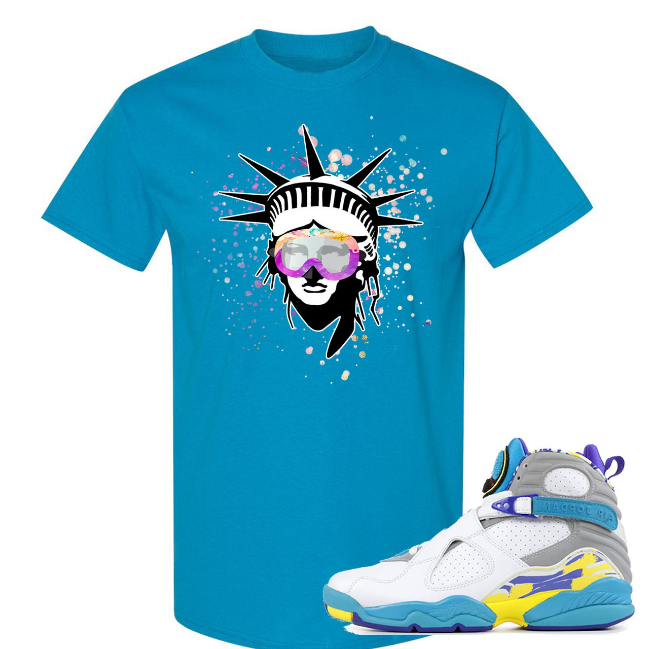 White Aqua 8s T Shirt | Liberty Head, Sapphire