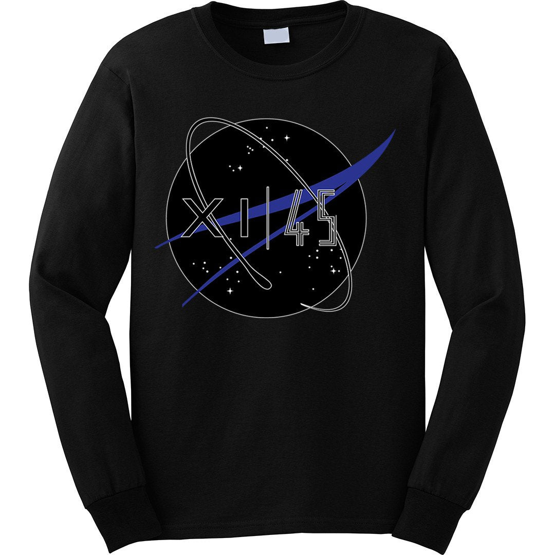 the long sleeve nasa space jam 11 matching t-shirt is custom made to match the jordan space jam 11s