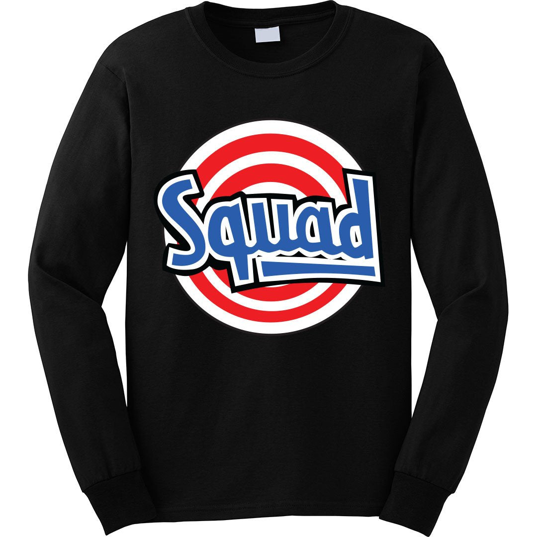 the squad long sleeve tee is custom made to match the space jam 11 sneakers