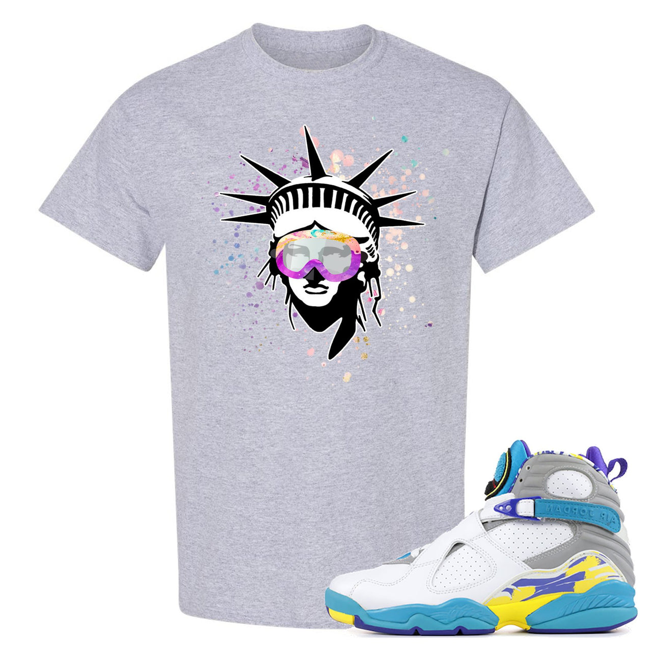 White Aqua 8s T Shirt | Liberty Head, Sport Grey