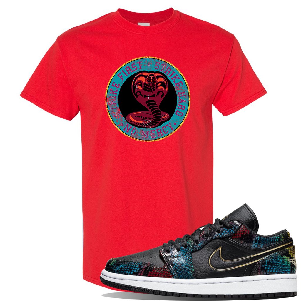 Jordan 1 Low Multicolor Snakeskin Sneaker Red Pullover Hoodie | Hoodie to match WMNS Jordan 1 Low Multicolor Snakeskin Shoes | Cobra Snake