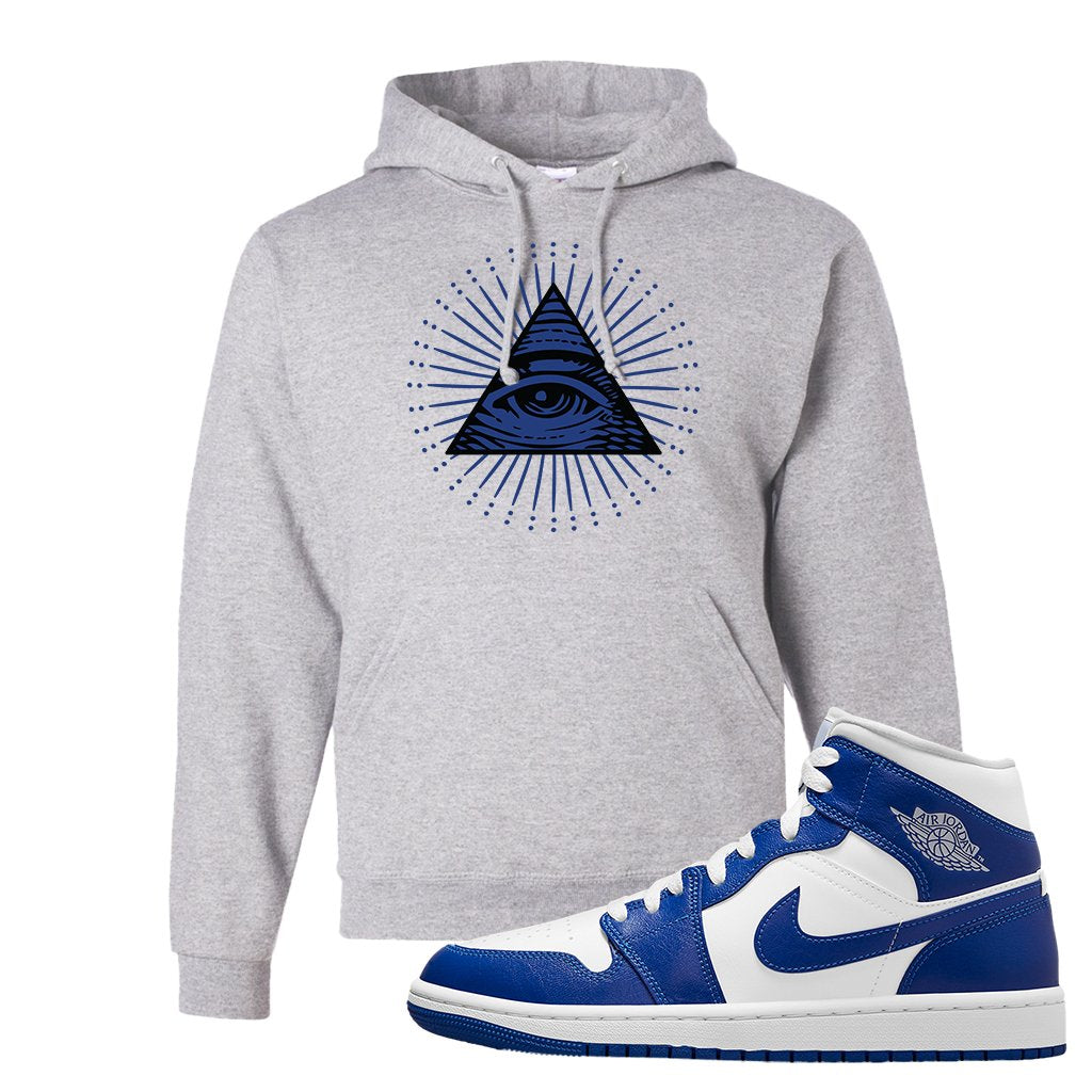 Air Jordan 1 Mid Kentucky Blue Hoodie | All Seeing Eye, Ash