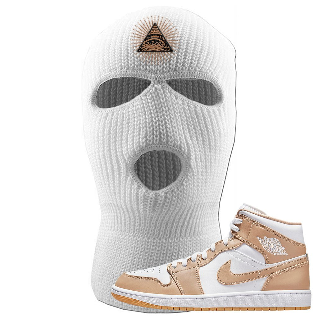 Air Jordan 1 Mid Tan Leather Ski Mask | All Seeing Eye, White