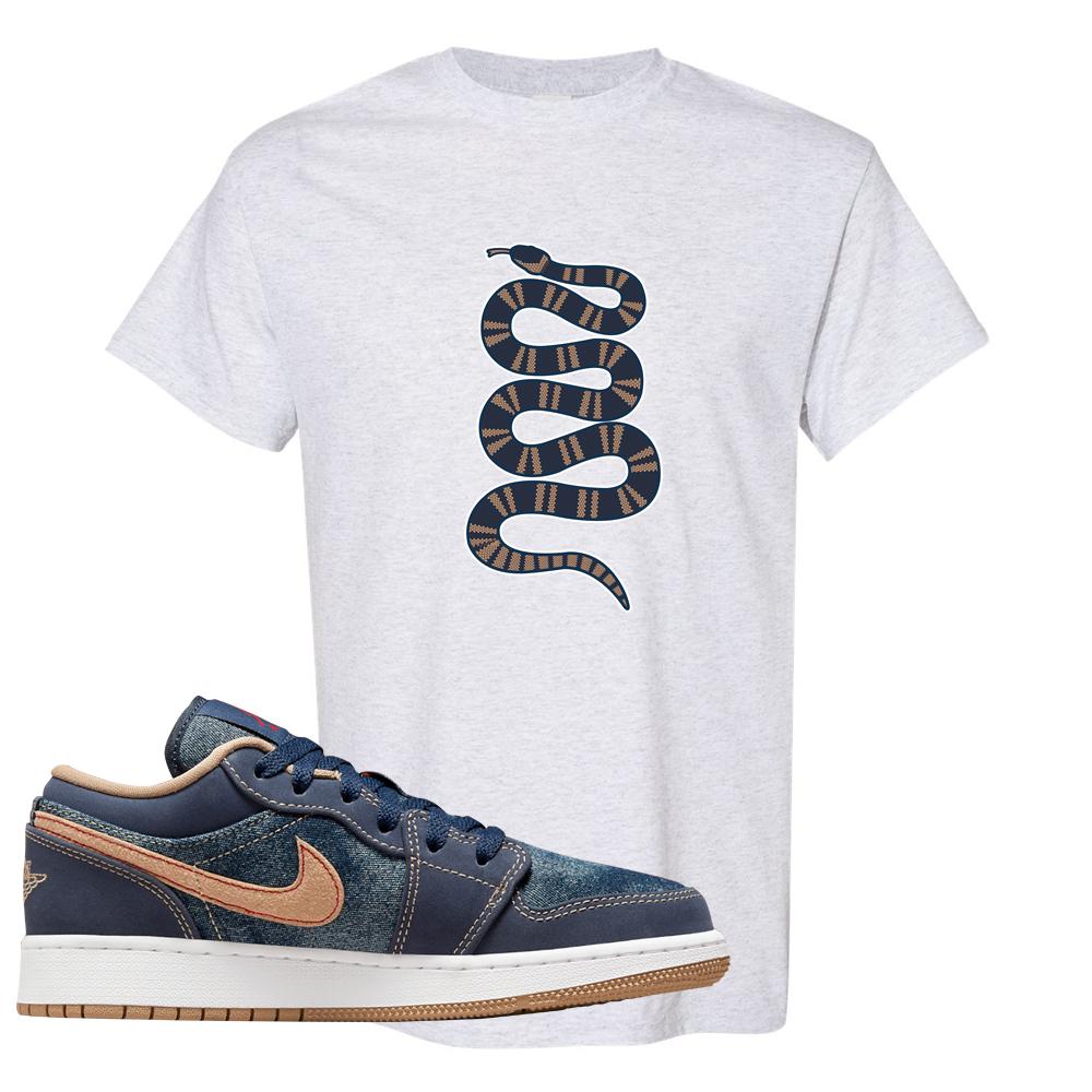 Denim Gum Bottom Low 1s T Shirt | Coiled Snake, Ash