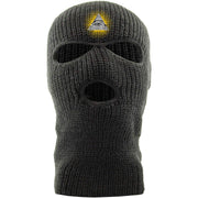 Embroidered on the front of the dark gray 3 hole ski mask is the all seeing eye pyramid embroidered in white, black, and metallic gold