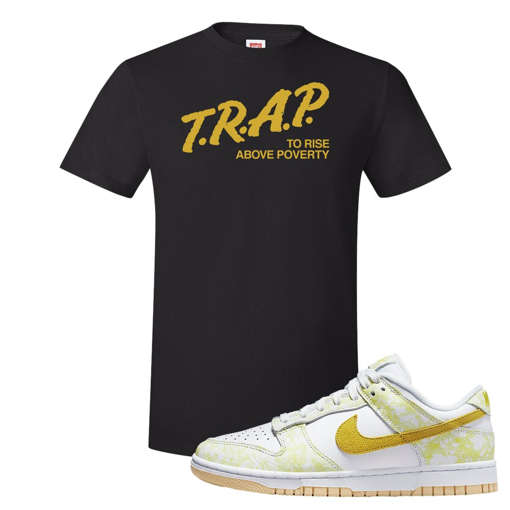 Yellow Strike Low Dunks T Shirt | Trap To Rise Above Poverty, Black