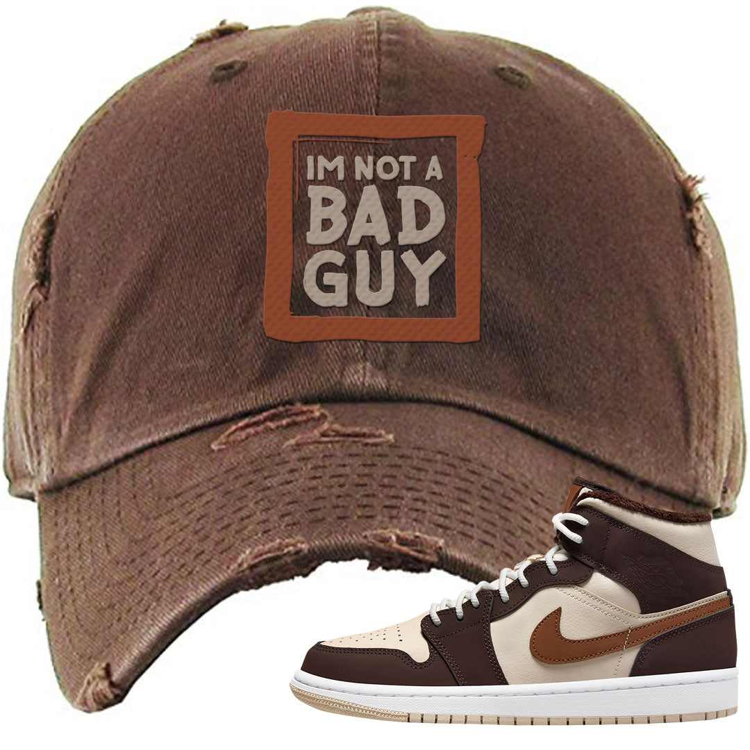 Brown Fleece Mid 1s Distressed Dad Hat | I'm Not A Bad Guy, Brown