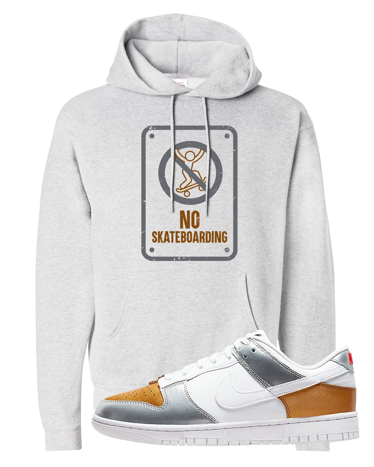 Gold Silver Red Low Dunks Hoodie | No Skating Sign, Ash