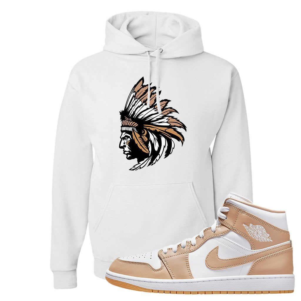 Air Jordan 1 Mid Tan Leather Hoodie | Indian Chief, White