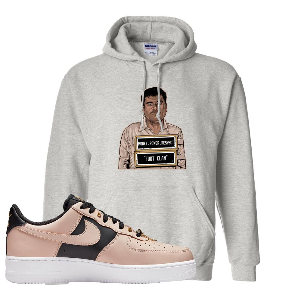 Air Force 1 Low Bling Tan Leather Hoodie | El Chapo Illustration, Ash