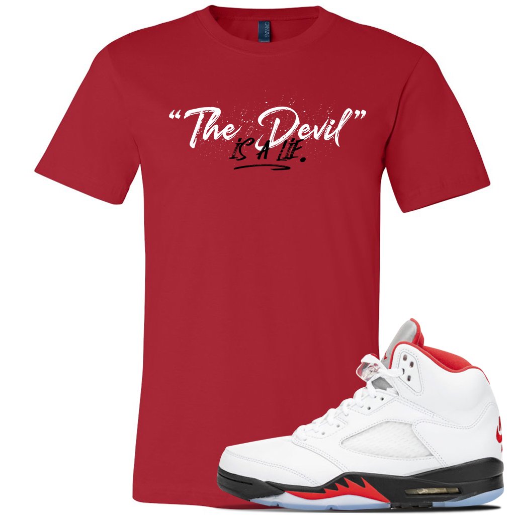 Jordan 5 OG Fire Sneaker Red T Shirt | Tees to match Nike Air Jordan 5 OG Fire Shoes | Devil Is A Lie