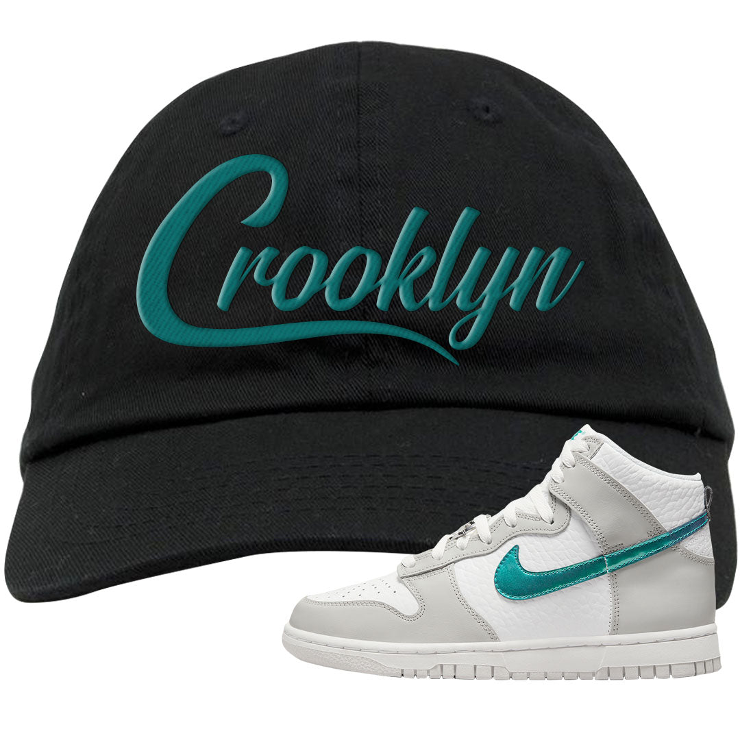 White Grey Turquoise High Dunks Dad Hat | Crooklyn, Black