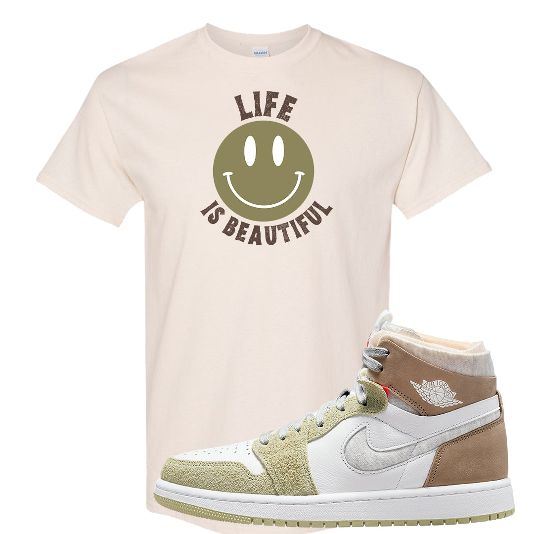 Zoom CMFT Olive Aura 1s T Shirt | Smile Life Is Beautiful, Natural